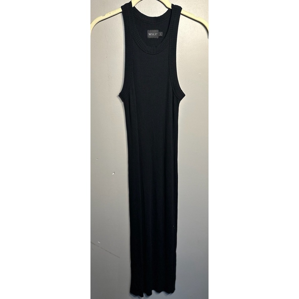 WSLY Womens Black Ribbed Tank Midi Dress‎ Size Medium The Rivington